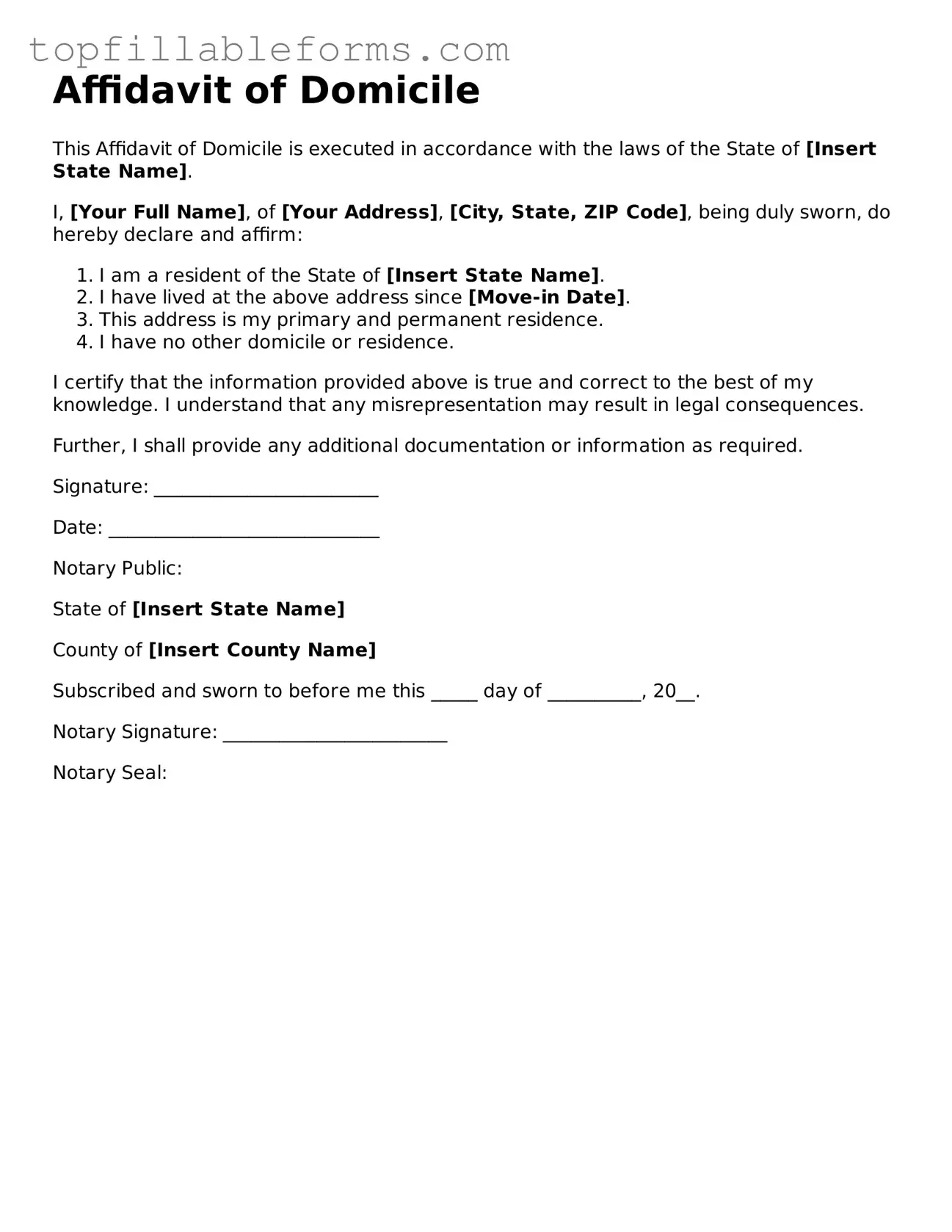 Free Affidavit of Domicile Form