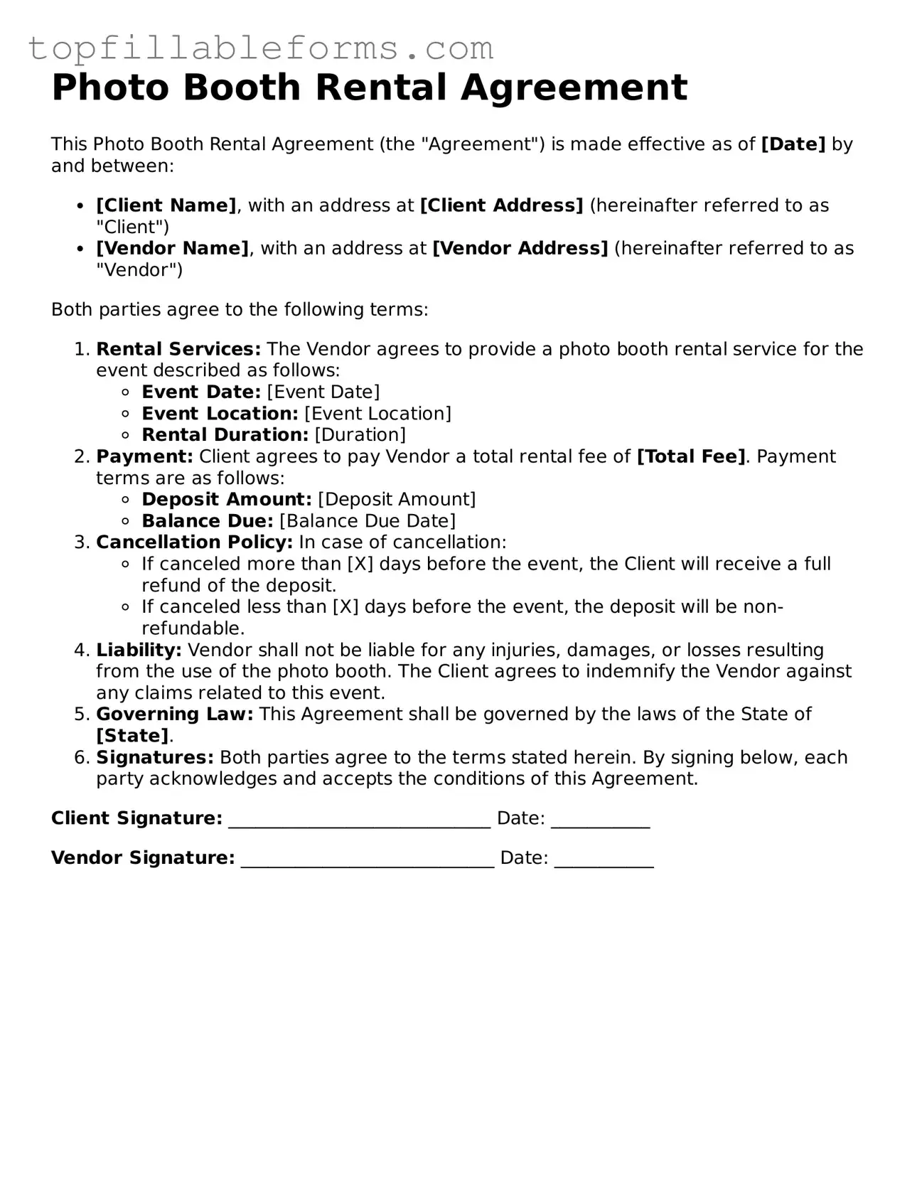 Free Photo Booth Rental Agreement Form
