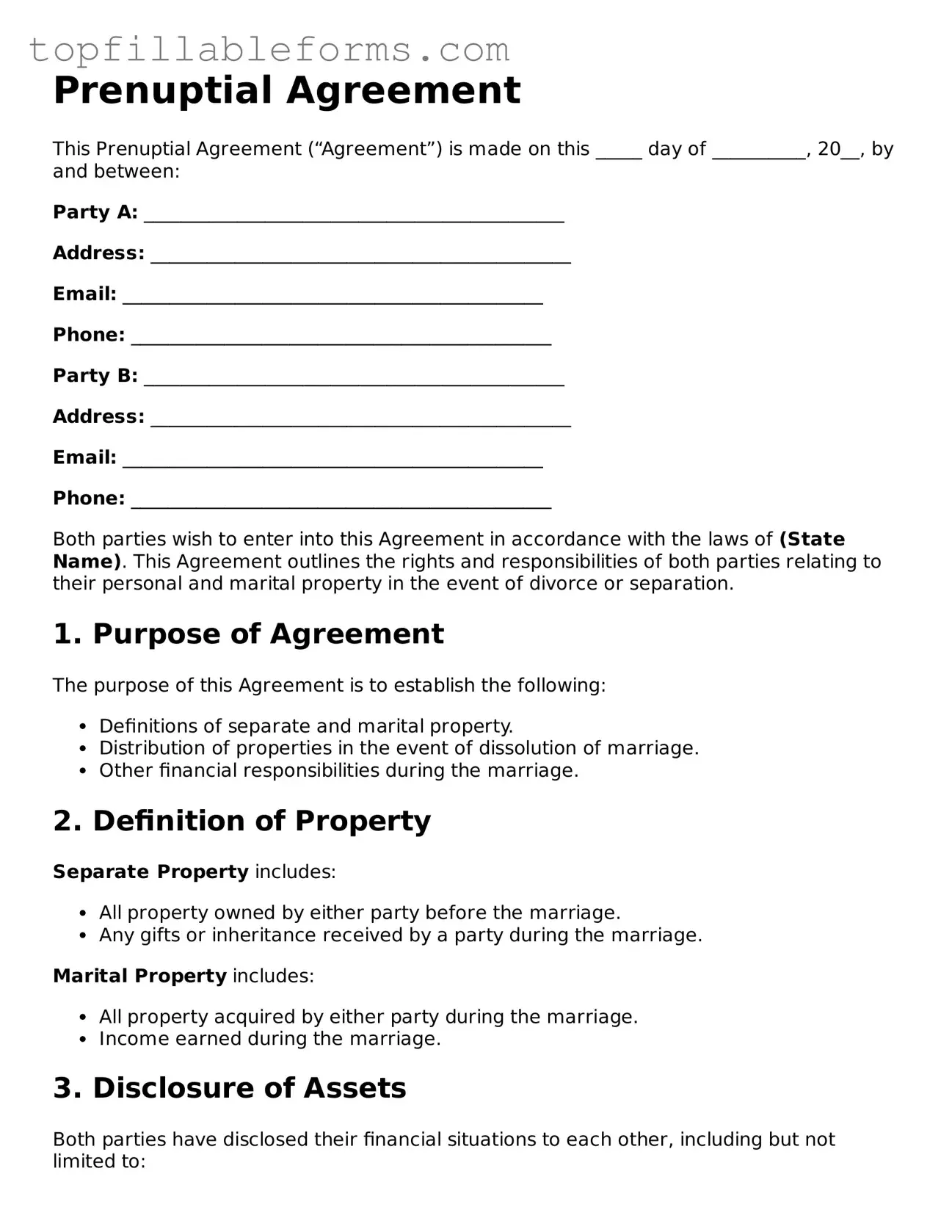 Free Prenuptial Agreement Form