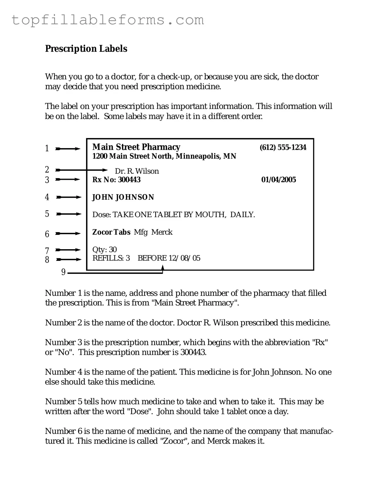 Printable Prescription Label Form in PDF