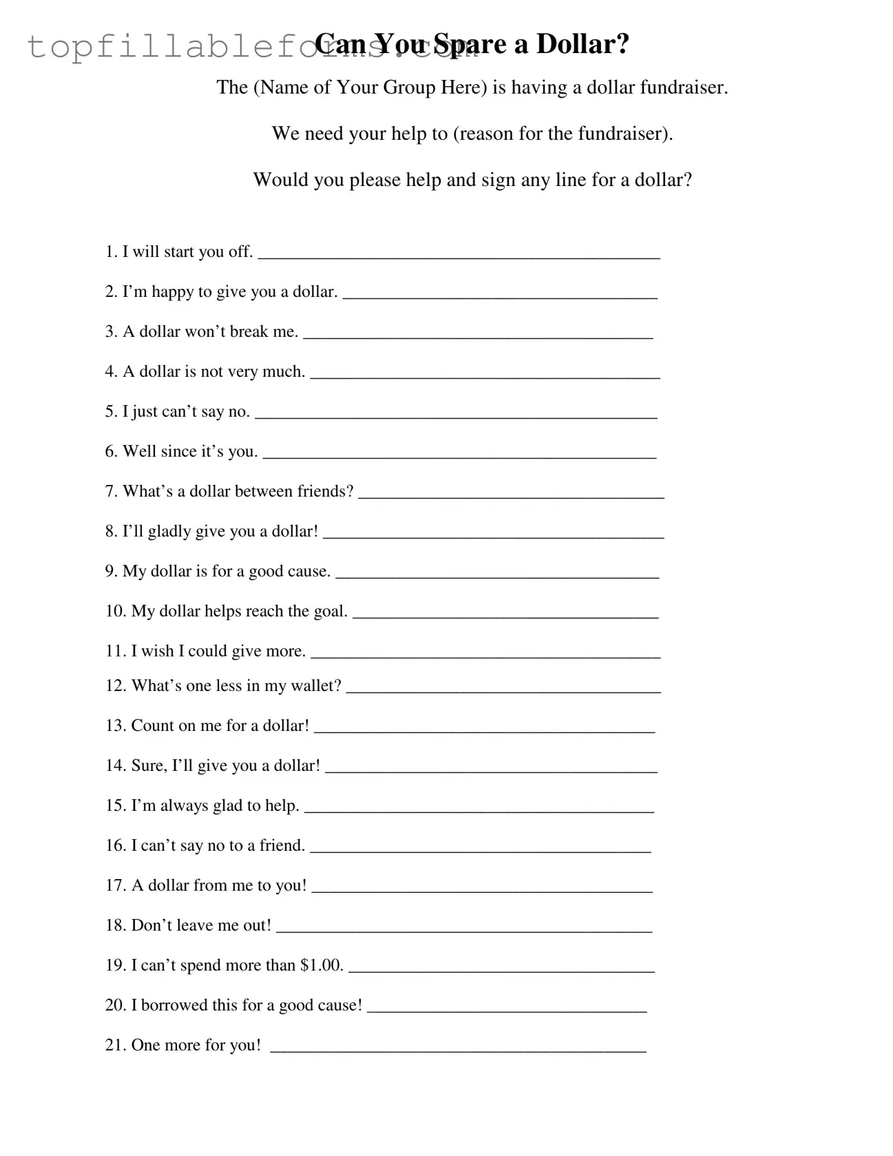 Printable Donated A Dollar Form in PDF
