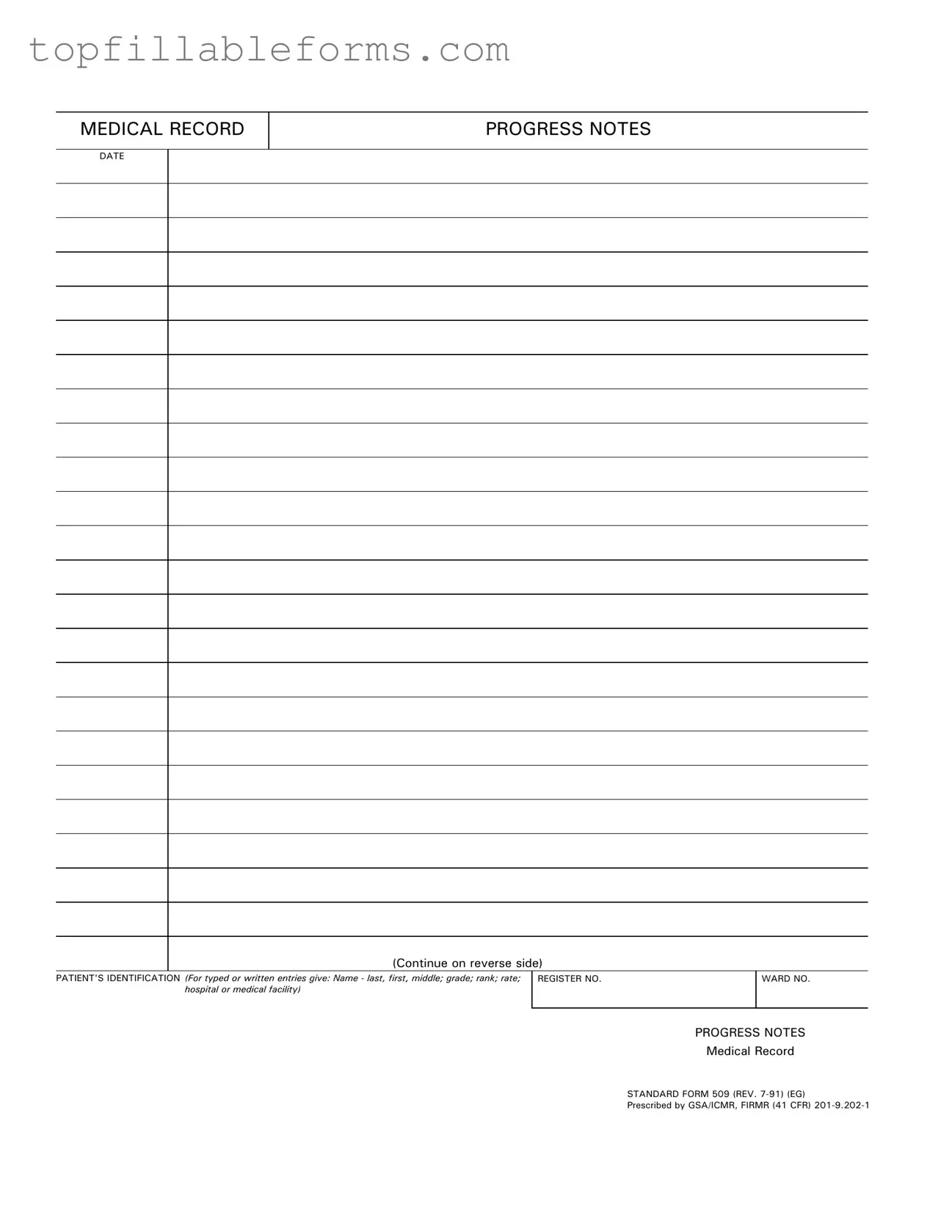 Printable Progress Notes Form in PDF