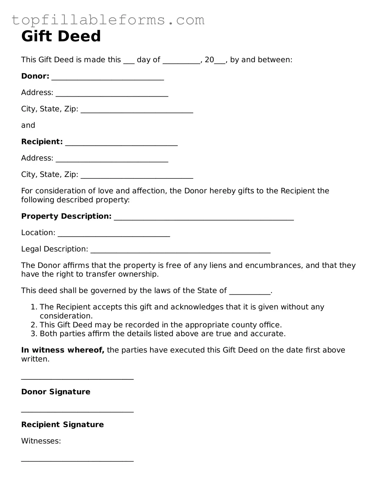 Free Gift Deed Form