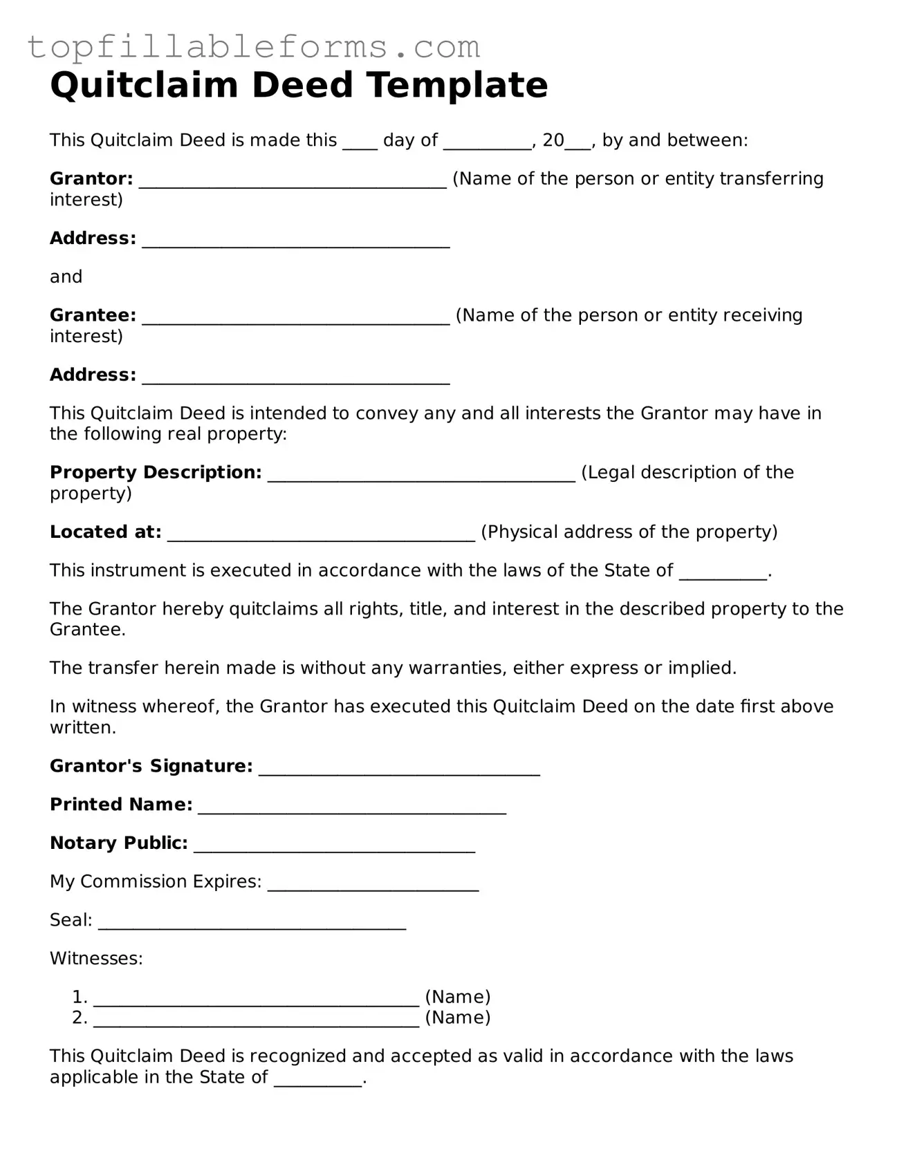 Free Quitclaim Deed Form