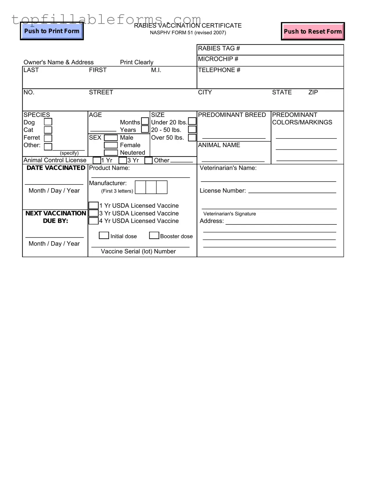 Printable Rabies Certificate Form in PDF
