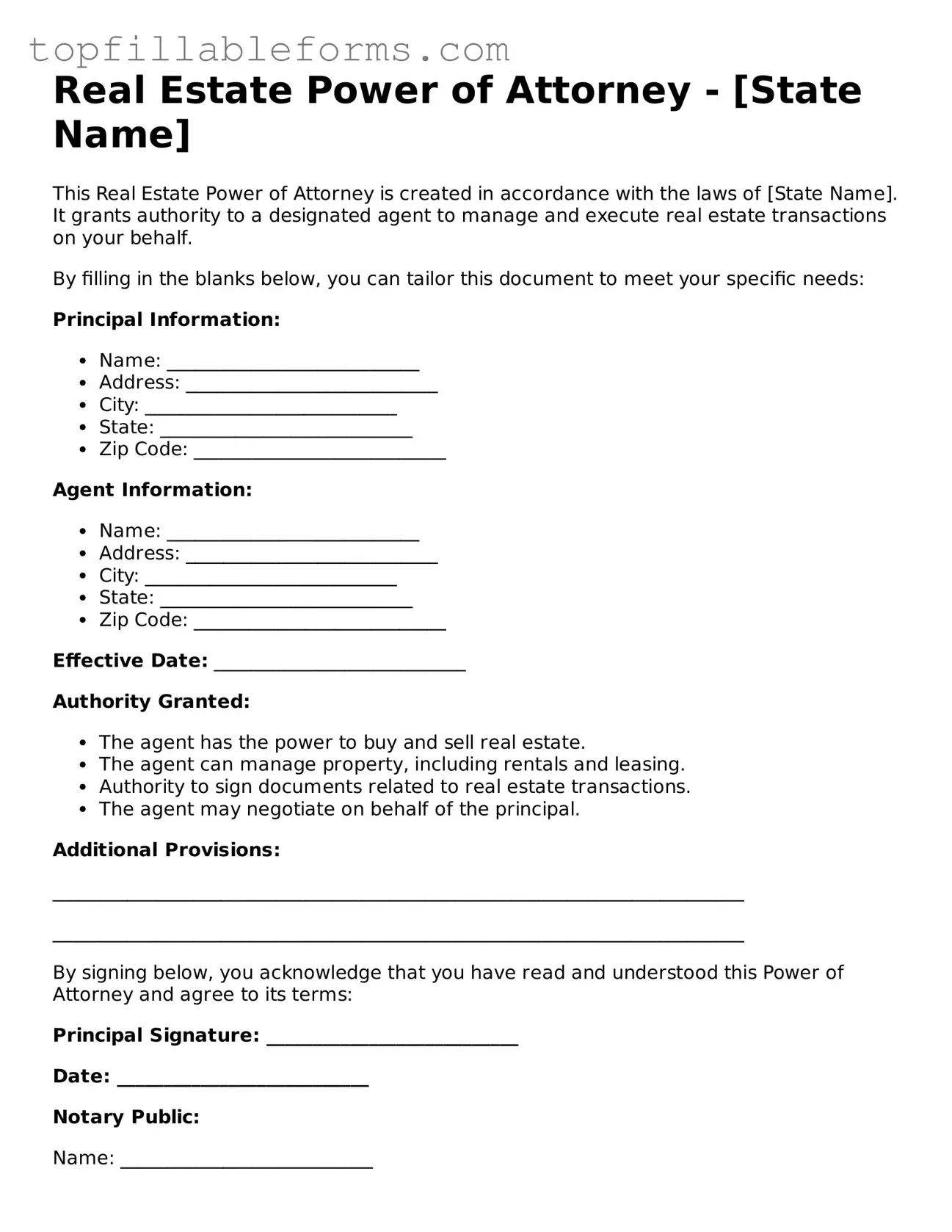 Free Real Estate Power of Attorney Form