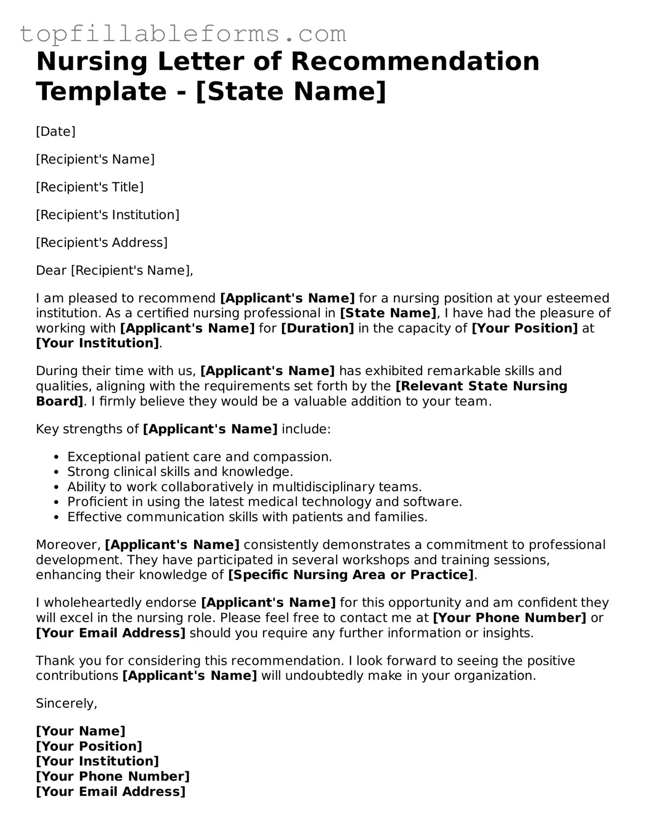 Free Nursing Letter of Recommendation Form