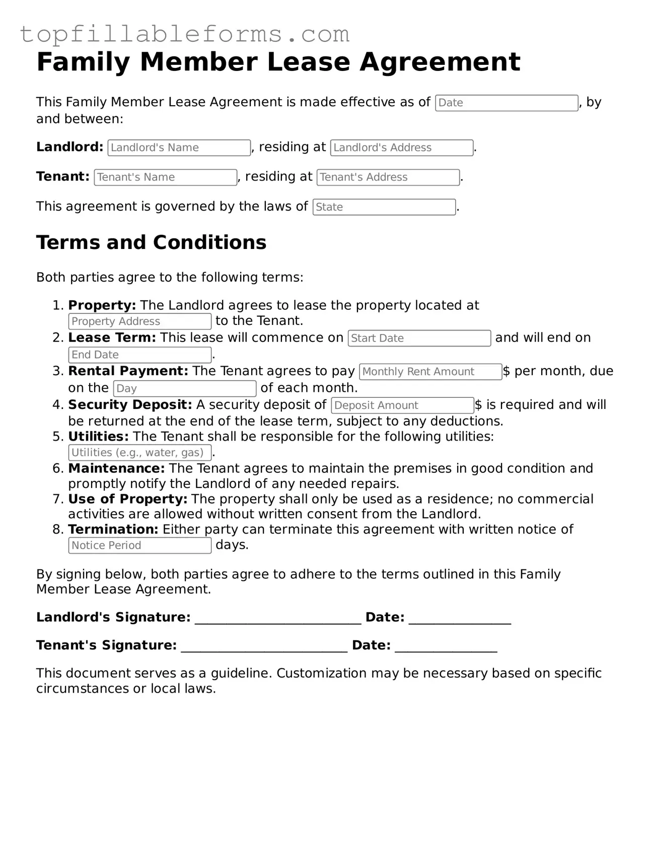 Free Family Member Lease Agreement Form