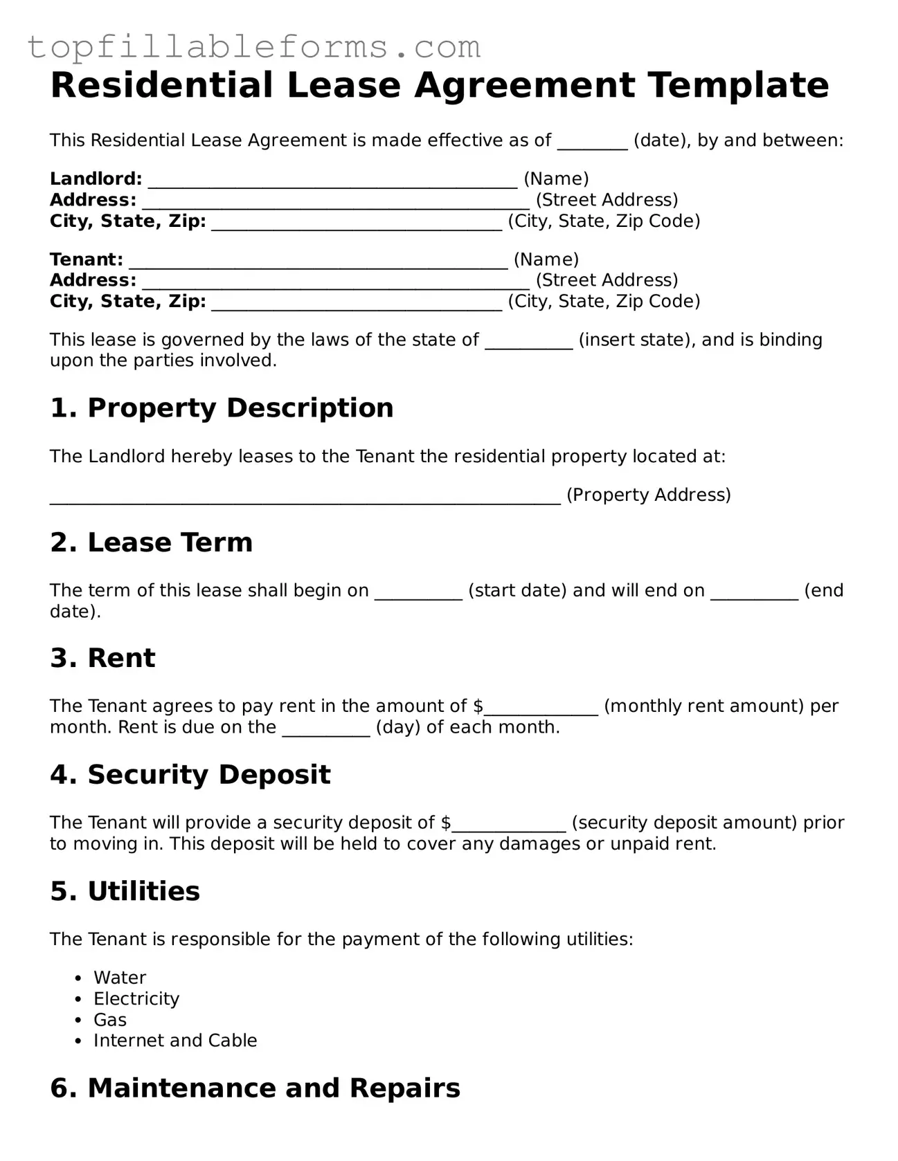 Free Lease Agreement Form