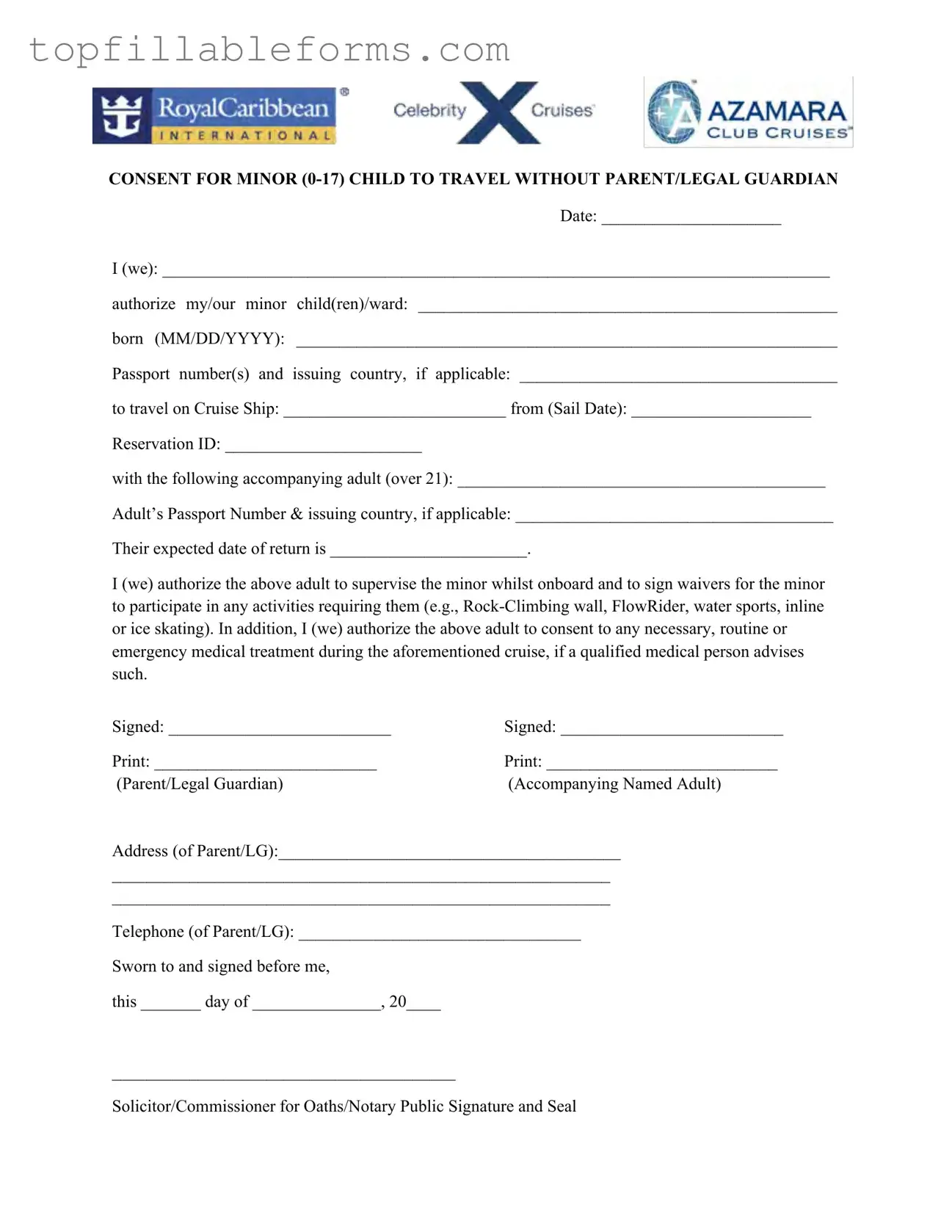Printable Royal Caribbean Parental Consent Form in PDF