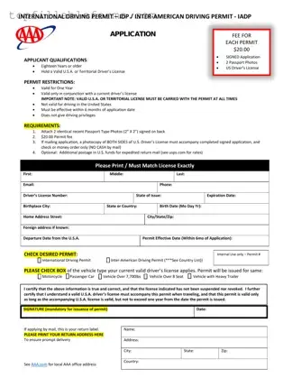 Printable Aaa International Driving Permit Application Form in PDF