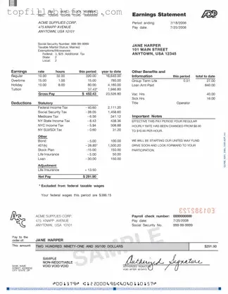 Printable Adp Pay Stub Form in PDF