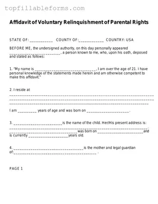 Printable Affidavit Parental Rights Form in PDF