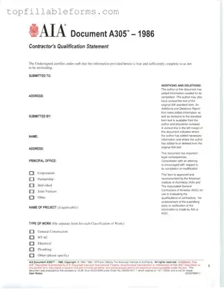 Printable AIA A305 Form in PDF