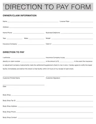 Printable Authorization And Direction Pay Form in PDF