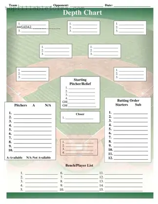 Printable Baseball Field Lineup Form in PDF