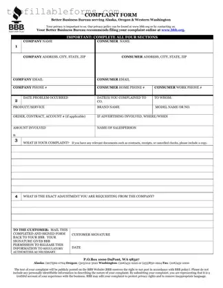 Printable Bbb Complaint Form in PDF