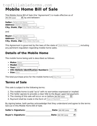 Free Mobile Home Bill of Sale Form