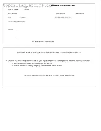 Printable Auto Insurance Card Form in PDF