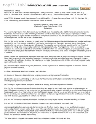 Printable California Advanced Health Care Directive Form in PDF