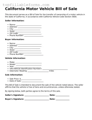Attorney-Verified  Motor Vehicle Bill of Sale Template for California