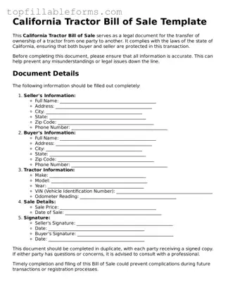 Attorney-Verified  Tractor Bill of Sale Template for California