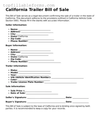 Attorney-Verified  Trailer Bill of Sale Template for California