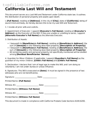 Attorney-Verified Last Will and Testament Template for California
