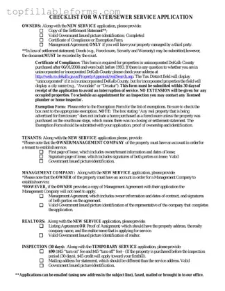 Printable Dekalb County Water Application Form in PDF