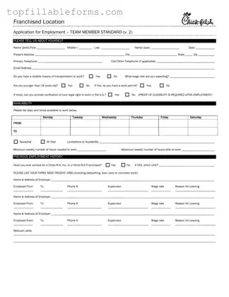 Printable Chick Fil A Job Application Form in PDF