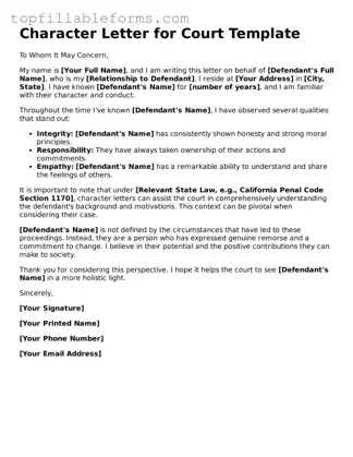 Free Character Letter for Court Form