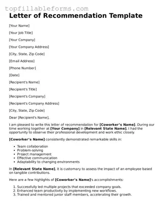 Free Letter of Recommendation for Coworker Form