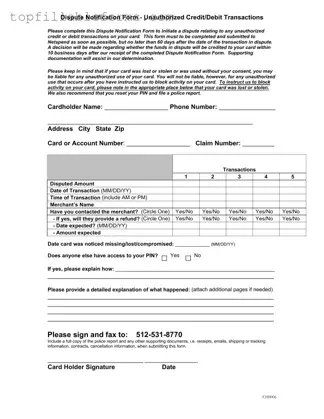 Printable Netspend Dispute Form in PDF