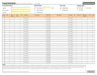 Printable Electrical Panel Schedule Form in PDF