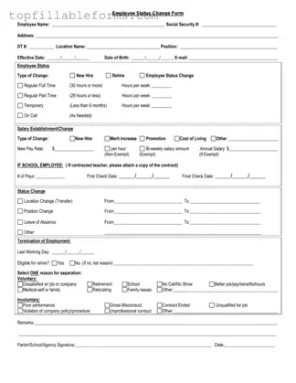 Printable Employee Status Change Form in PDF