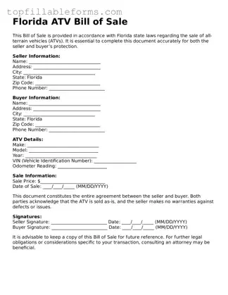 Attorney-Verified  ATV Bill of Sale Template for Florida