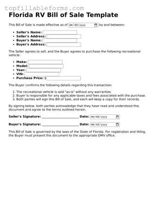 Attorney-Verified  RV Bill of Sale Template for Florida