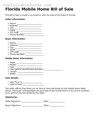 Attorney-Verified  Mobile Home Bill of Sale Template for Florida