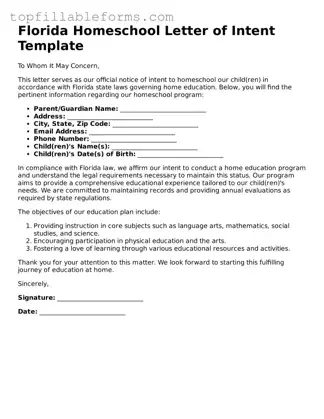Attorney-Verified  Homeschool Letter of Intent Template for Florida