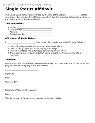 Free Single Status Affidavit Form