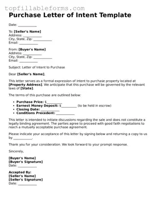 Free Purchase Letter of Intent Form