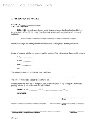 Printable Louisiana act of donation Form in PDF