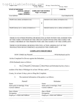Printable Michigan Complaint Divorce Form in PDF