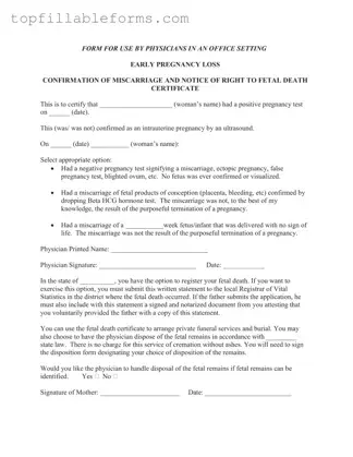 Printable Miscarriage Discharge Paper Form in PDF