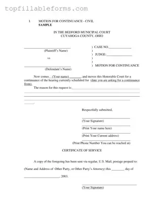 Printable Motion For Continuance Form in PDF