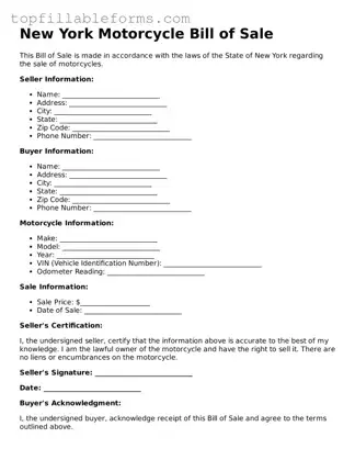 Attorney-Verified  Motorcycle Bill of Sale Template for New York