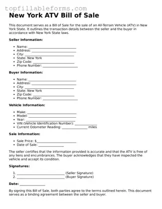 Attorney-Verified  ATV Bill of Sale Template for New York