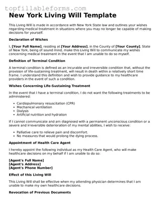 Attorney-Verified  Living Will Template for New York