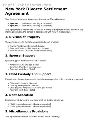 Attorney-Verified  Divorce Settlement Agreement Template for New York