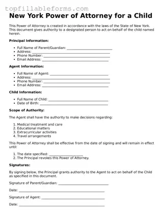 Attorney-Verified  Power of Attorney for a Child Template for New York